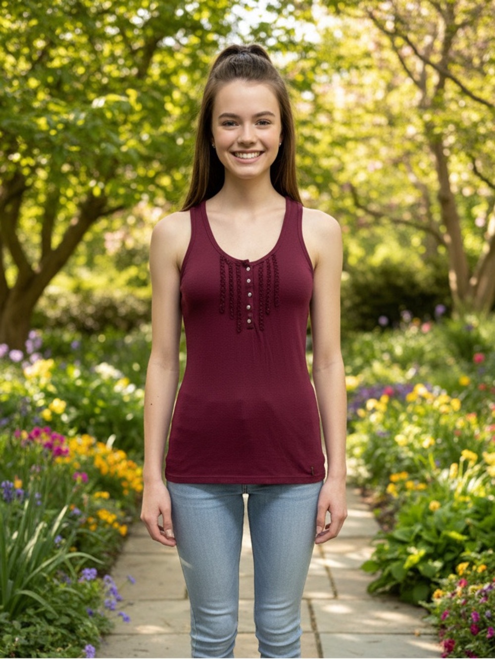 Aeropostale Women's Burgundy Button Up Tank GUC Size L